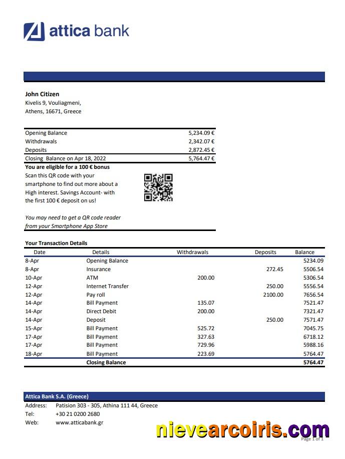 Greece Attica bank statement